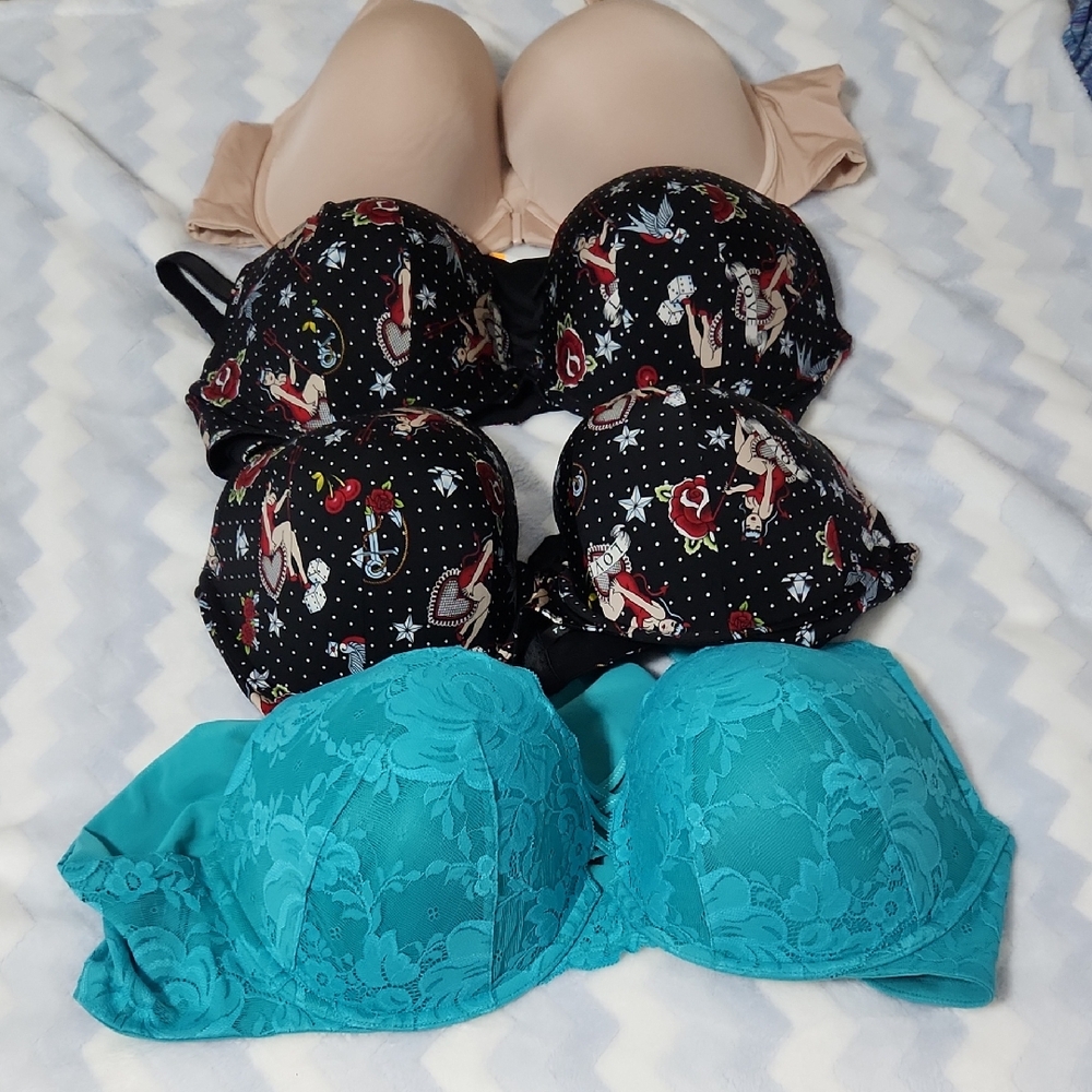 Torrid Teal Lace and Black Print Bra